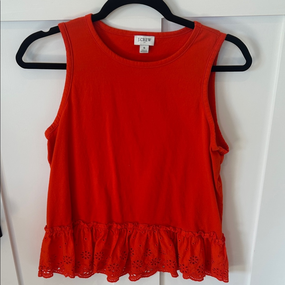 J. Crew | Women's Orange Tank Top with Ruffle Hem